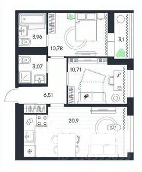 2-к квартира, вторичка, 59м2, 8/20 этаж