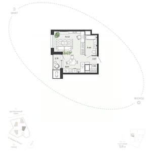 Студия квартира, вторичка, 38м2, 17/21 этаж