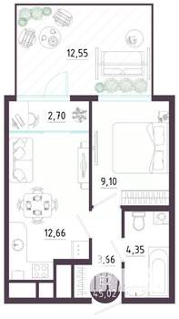 1-к квартира, вторичка, 45м2, 1/10 этаж