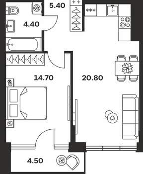 1-к квартира, вторичка, 50м2, 3/9 этаж
