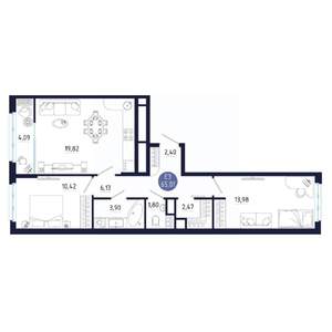 2-к квартира, строящийся дом, 65м2, 3/25 этаж