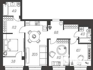 3-к квартира, строящийся дом, 82м2, 2/24 этаж