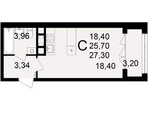 1-к квартира, строящийся дом, 26м2, 1/18 этаж