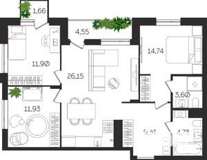 3-к квартира, вторичка, 89м2, 2/4 этаж