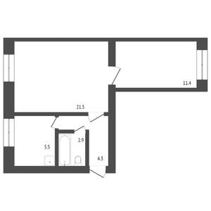 2-к квартира, вторичка, 46м2, 1/5 этаж