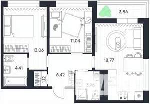2-к квартира, строящийся дом, 63м2, 18/20 этаж