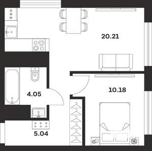 1-к квартира, строящийся дом, 39м2, 19/25 этаж