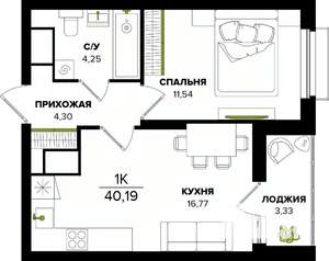1-к квартира, вторичка, 40м2, 4/25 этаж