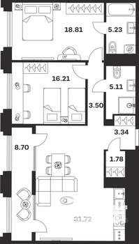 2-к квартира, вторичка, 94м2, 6/10 этаж