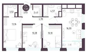 3-к квартира, вторичка, 72м2, 2/10 этаж
