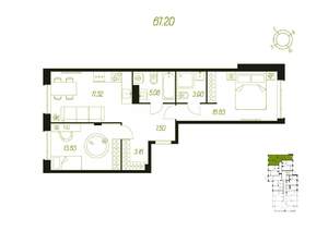 2-к квартира, вторичка, 67м2, 6/16 этаж