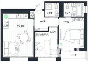 2-к квартира, строящийся дом, 64м2, 19/20 этаж