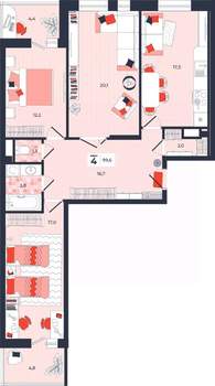 4-к квартира, строящийся дом, 100м2, 13/14 этаж