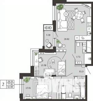 2-к квартира, вторичка, 82м2, 12/21 этаж