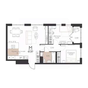 2-к квартира, вторичка, 62м2, 3/5 этаж