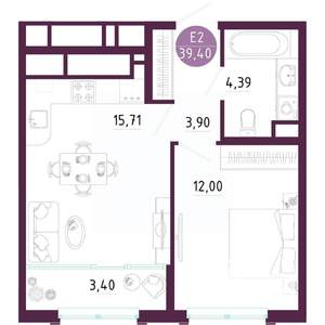 1-к квартира, вторичка, 39м2, 3/10 этаж