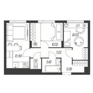 2-к квартира, сданный дом, 48м2, 4/15 этаж