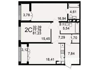 2-к квартира, вторичка, 81м2, 7/18 этаж