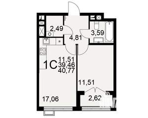 1-к квартира, строящийся дом, 41м2, 2/16 этаж
