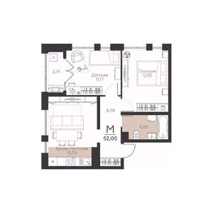 2-к квартира, строящийся дом, 52м2, 4/5 этаж