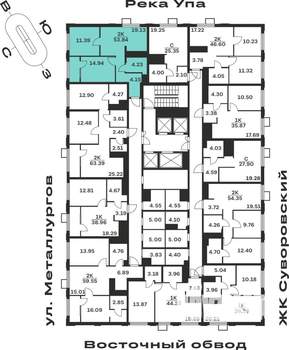2-к квартира, строящийся дом, 54м2, 21/25 этаж