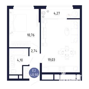 1-к квартира, вторичка, 41м2, 23/25 этаж