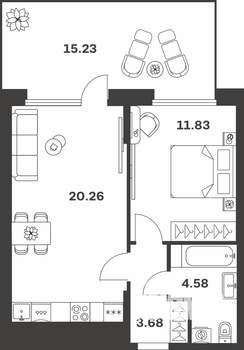 1-к квартира, вторичка, 45м2, 1/10 этаж