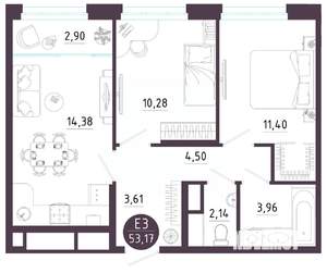 2-к квартира, вторичка, 53м2, 8/10 этаж