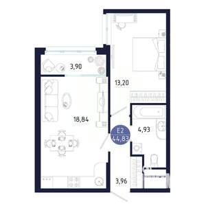 1-к квартира, строящийся дом, 45м2, 10/25 этаж