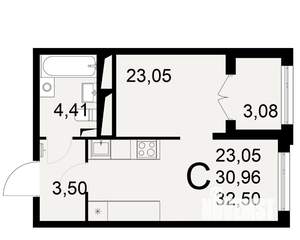 1-к квартира, вторичка, 33м2, 18/25 этаж