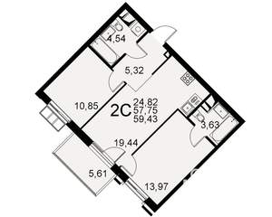 2-к квартира, вторичка, 59м2, 5/11 этаж