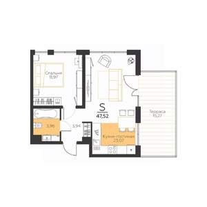 1-к квартира, строящийся дом, 48м2, 1/5 этаж