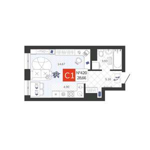 Студия квартира, вторичка, 29м2, 4/19 этаж