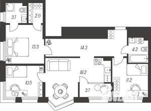 3-к квартира, строящийся дом, 83м2, 11/24 этаж