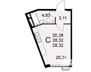 1-к квартира, вторичка, 28м2, 6/16 этаж