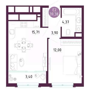 1-к квартира, вторичка, 39м2, 6/10 этаж