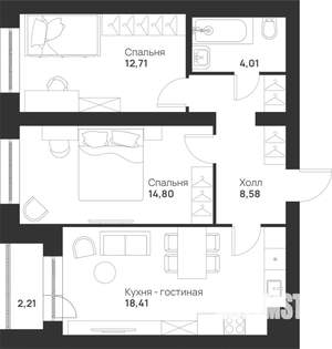 2-к квартира, вторичка, 61м2, 1/5 этаж