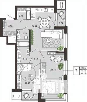2-к квартира, вторичка, 81м2, 6/21 этаж