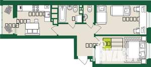 2-к квартира, строящийся дом, 57м2, 1/9 этаж