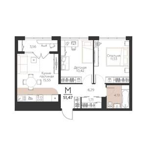 2-к квартира, вторичка, 51м2, 3/5 этаж