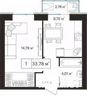 1-к квартира, вторичка, 34м2, 10/10 этаж