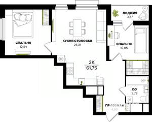 2-к квартира, вторичка, 62м2, 20/25 этаж