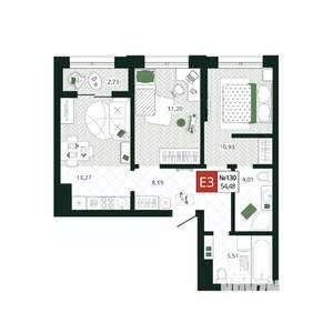 2-к квартира, вторичка, 54м2, 13/19 этаж