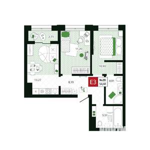 2-к квартира, вторичка, 54м2, 8/19 этаж