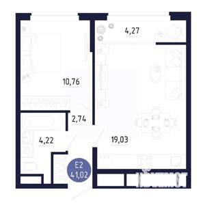 1-к квартира, строящийся дом, 41м2, 2/25 этаж