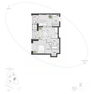 1-к квартира, вторичка, 60м2, 1/21 этаж