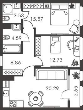 2-к квартира, вторичка, 69м2, 2/9 этаж