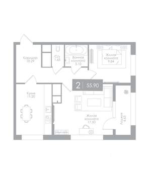 2-к квартира, вторичка, 56м2, 3/25 этаж