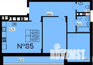 2-к квартира, строящийся дом, 78м2, 9/9 этаж