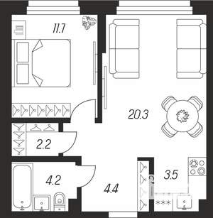 1-к квартира, строящийся дом, 46м2, 2/24 этаж